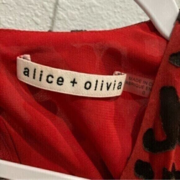 Alice&Olivia Silk Animal Print Mini Dress Chic Faux Wrap Red V Neck Party - Picture 5 of 9